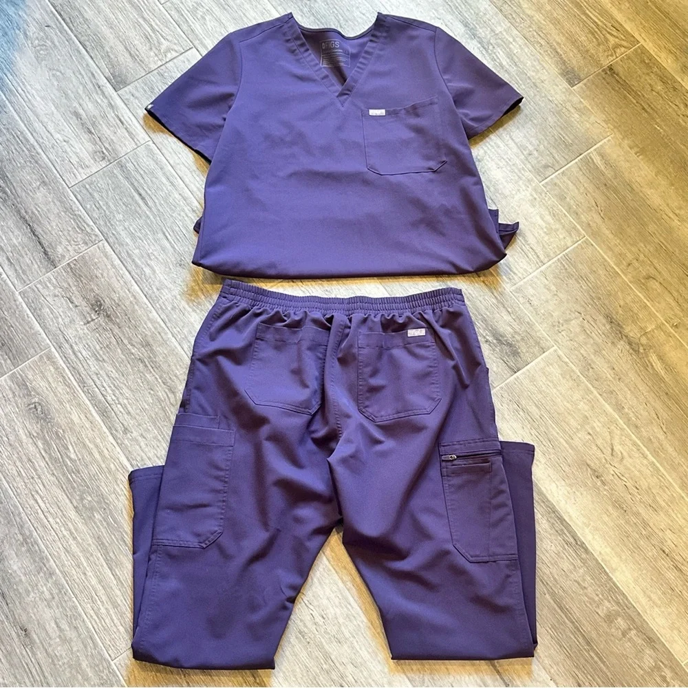 FIGS Purple V-Neck Scrub Top and Drawstring Pants Set